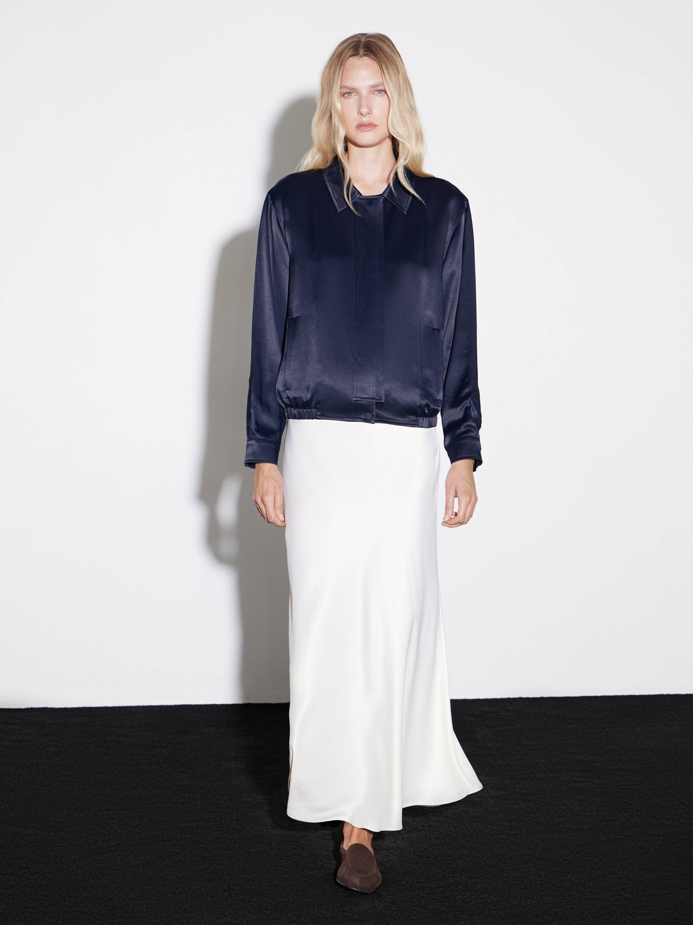 Collared Satin-Effect Rayon Blouse in Deep Plum