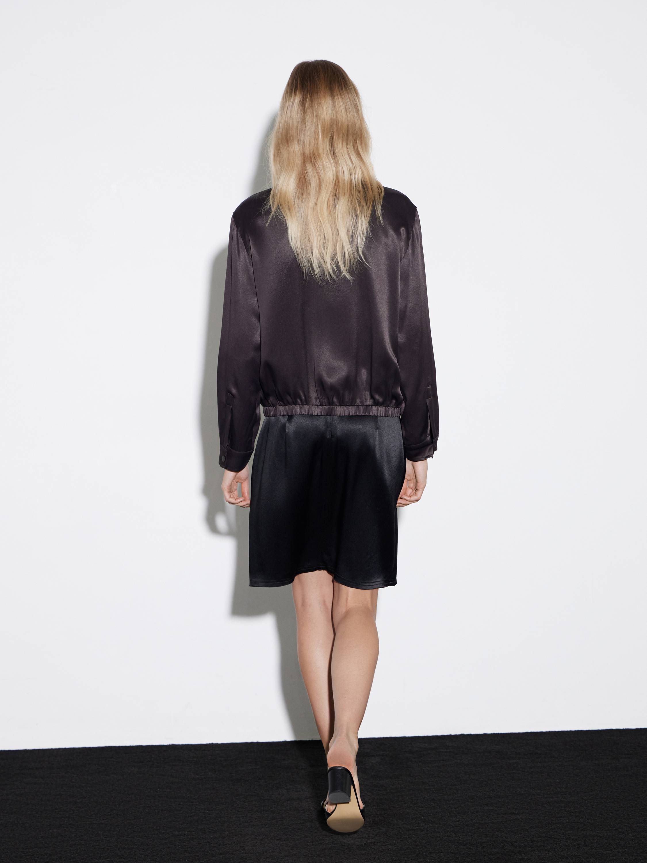 Satin-Effect Rayon Knee-Length Skirt in Black