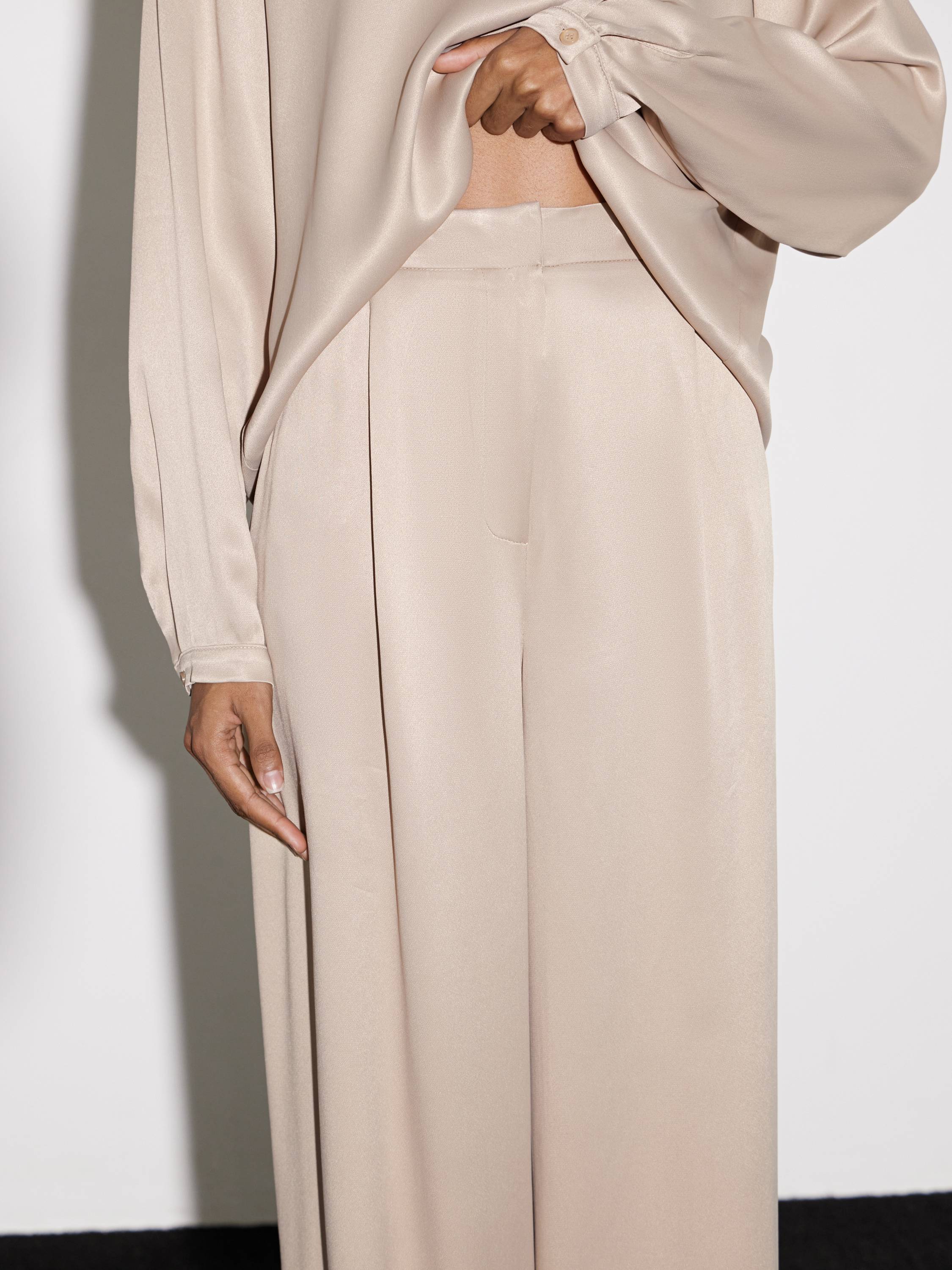Wide-Leg Rayon Ensemble in Soft Beige
