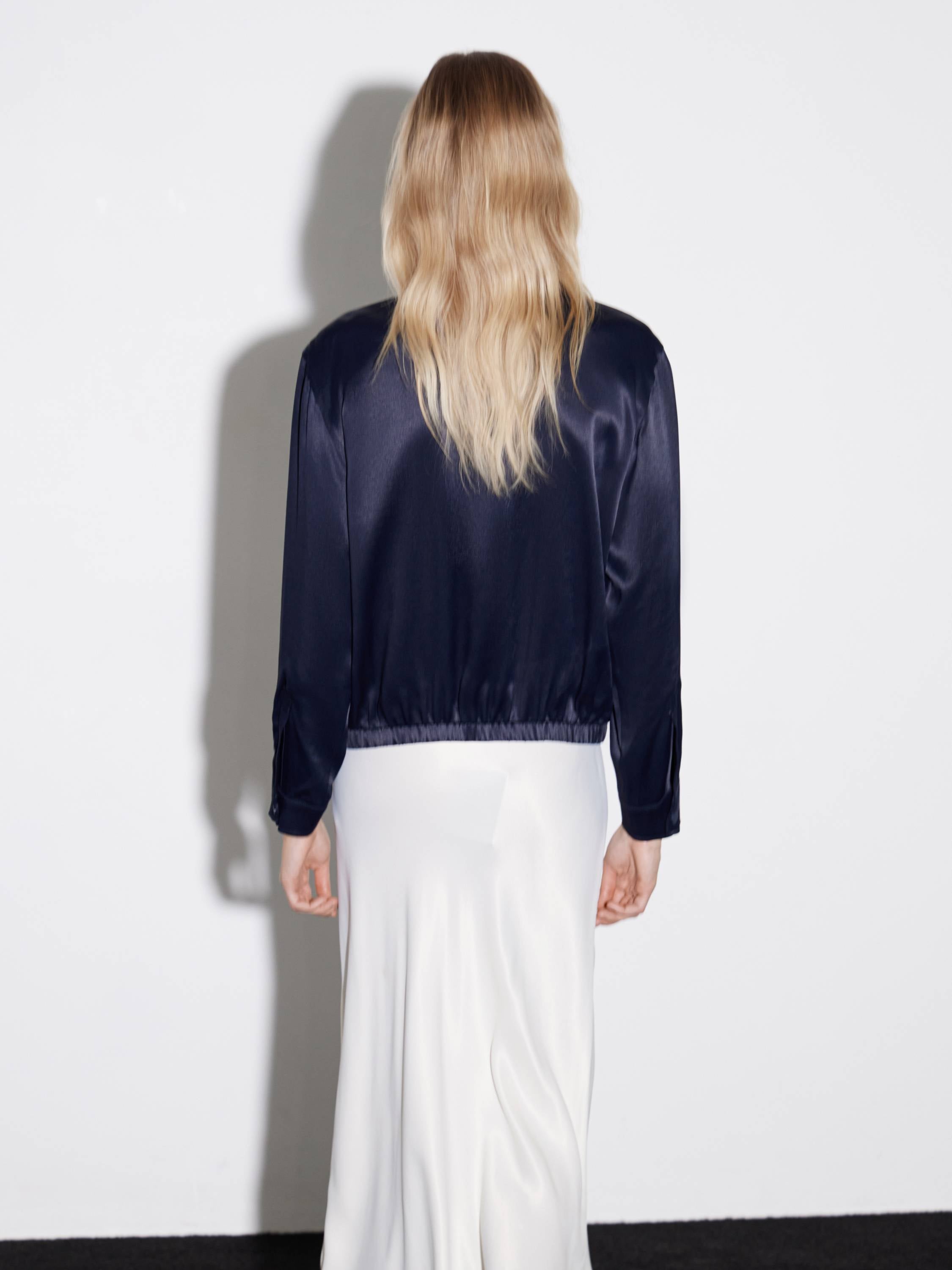 Collared Satin-Effect Rayon Blouse in Deep Plum