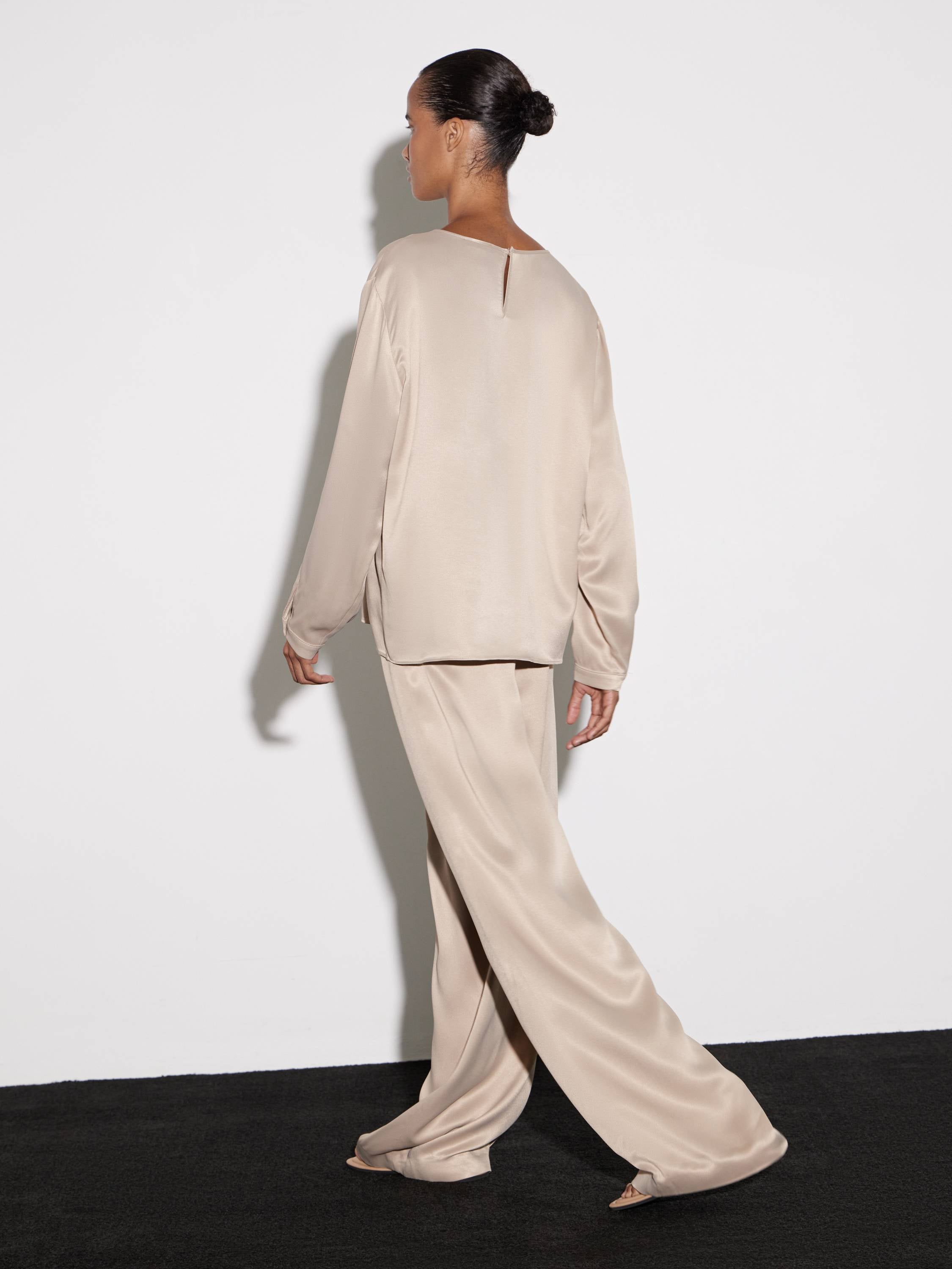 Wide-Leg Rayon Ensemble in Soft Beige