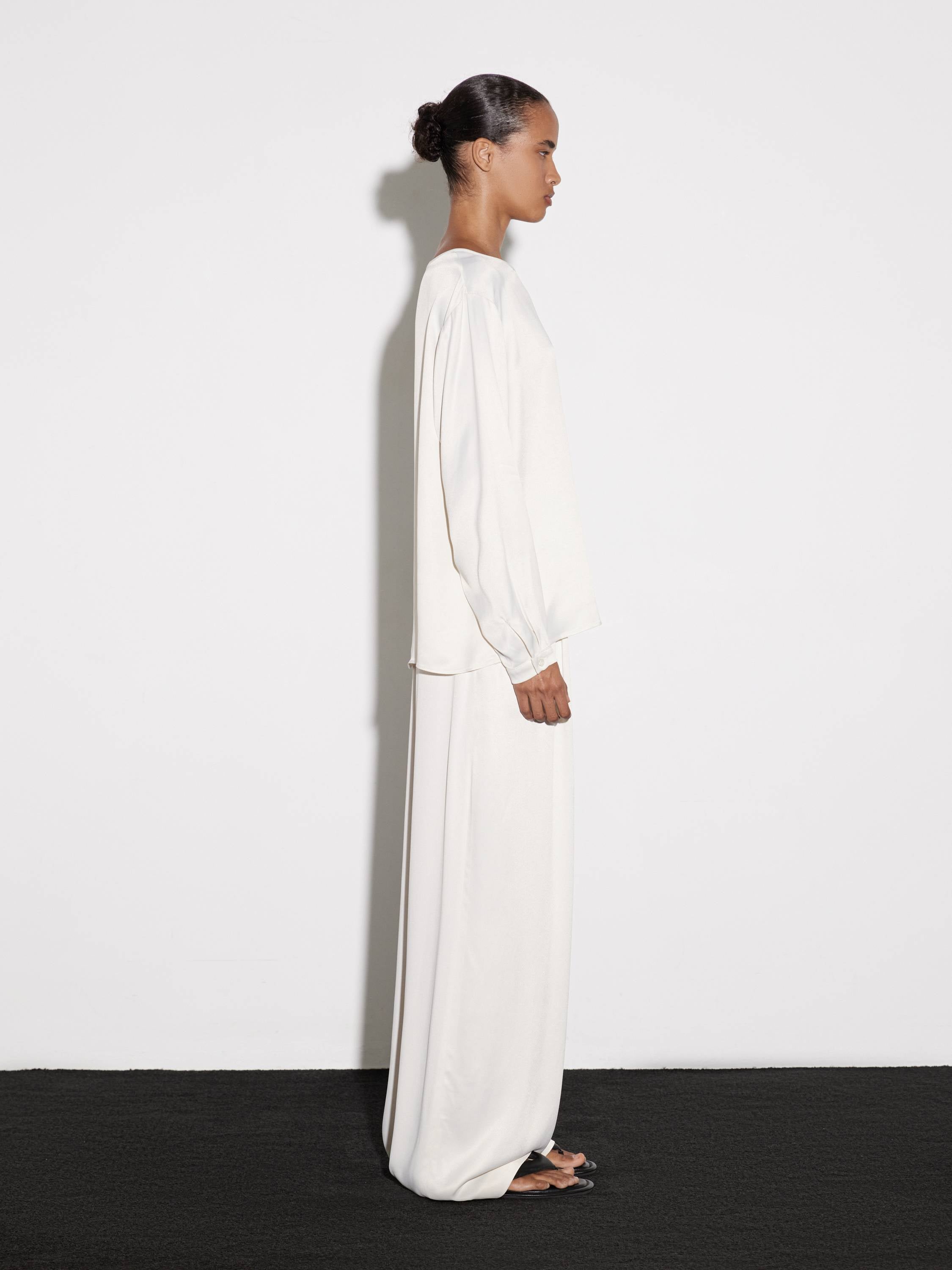 Wide-Leg Rayon Ensemble in Soft Beige