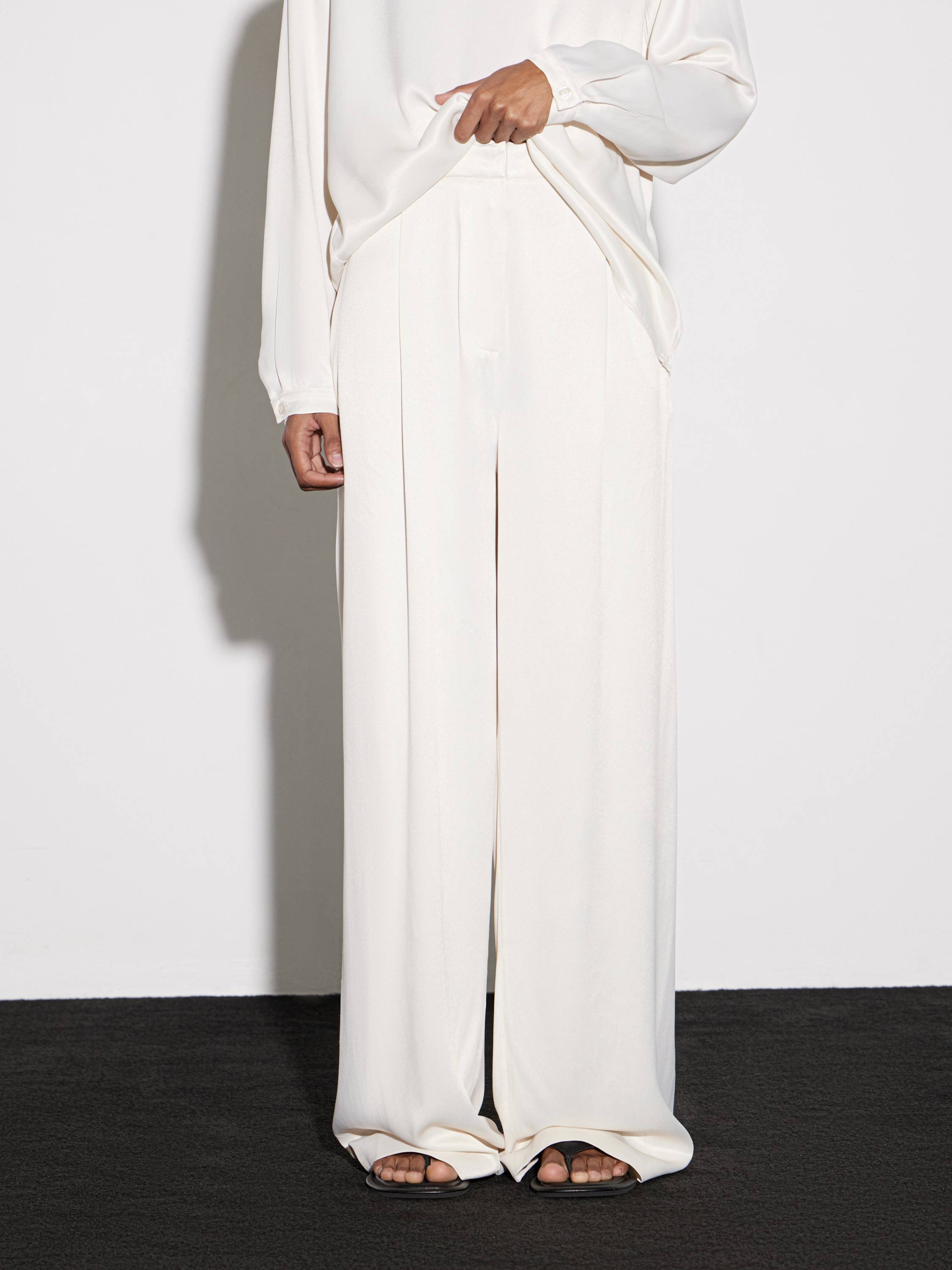 Wide-Leg Rayon Ensemble in Soft Beige