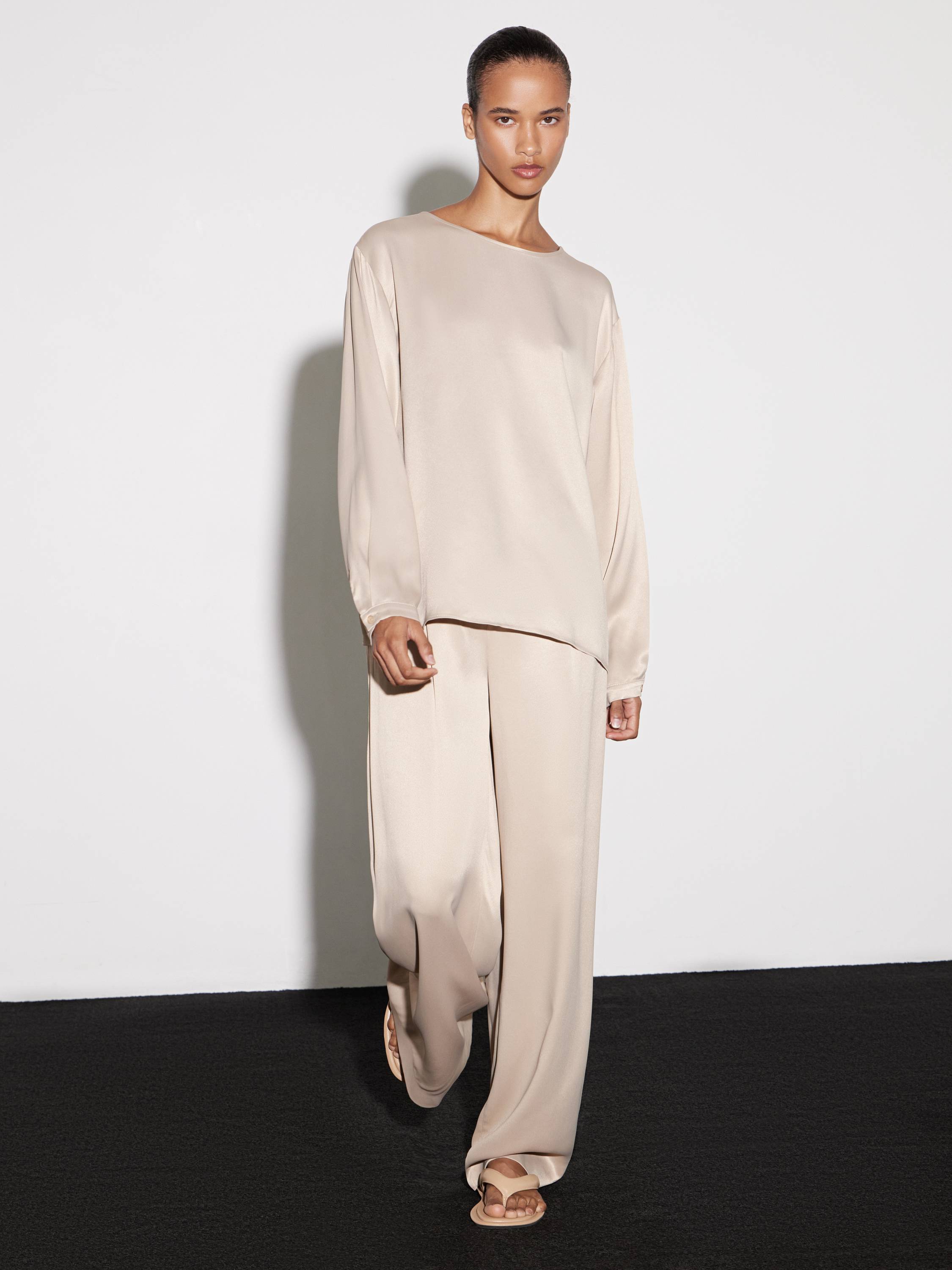 Wide-Leg Rayon Ensemble in Soft Beige