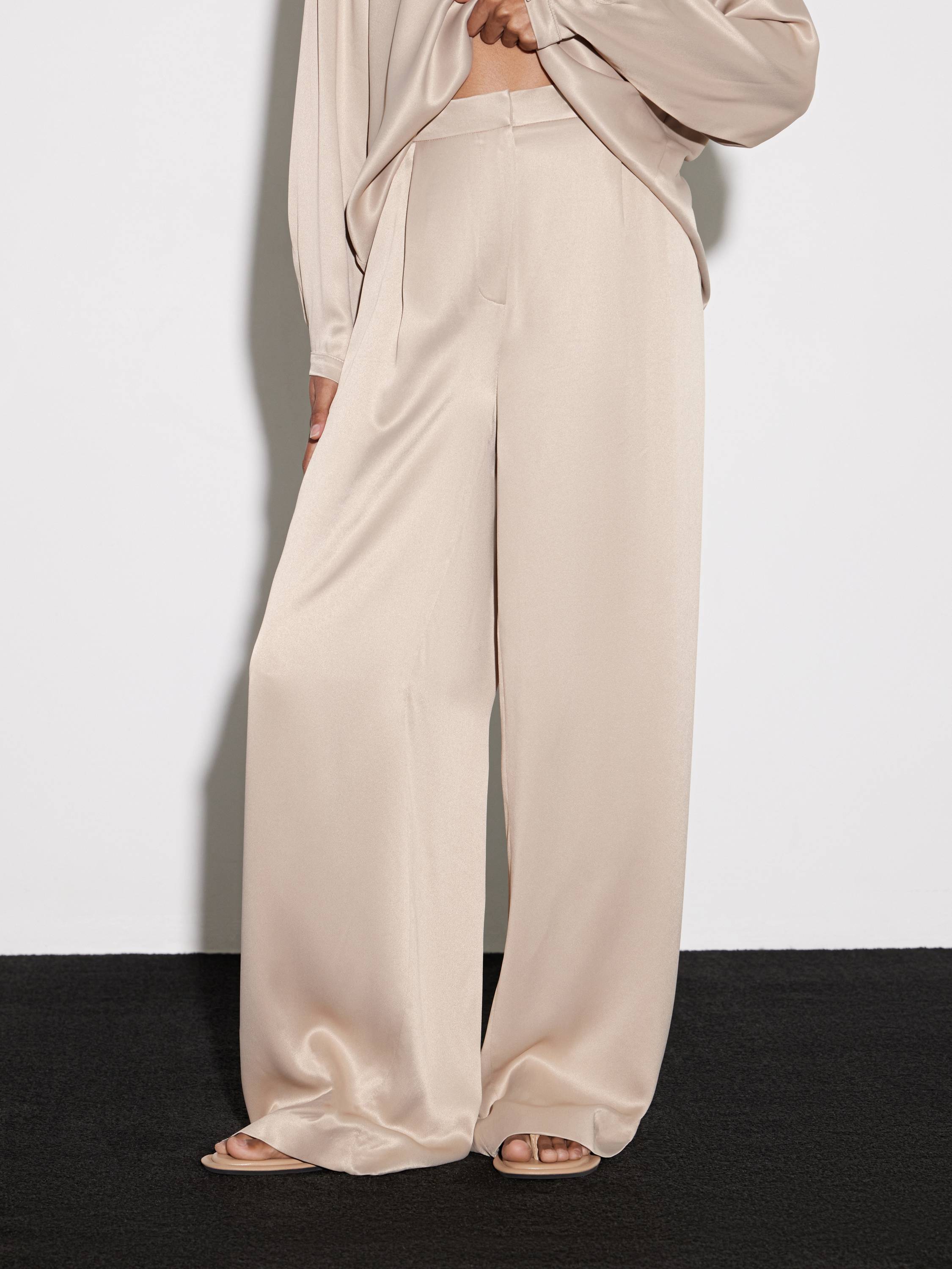 Wide-Leg Rayon Ensemble in Soft Beige
