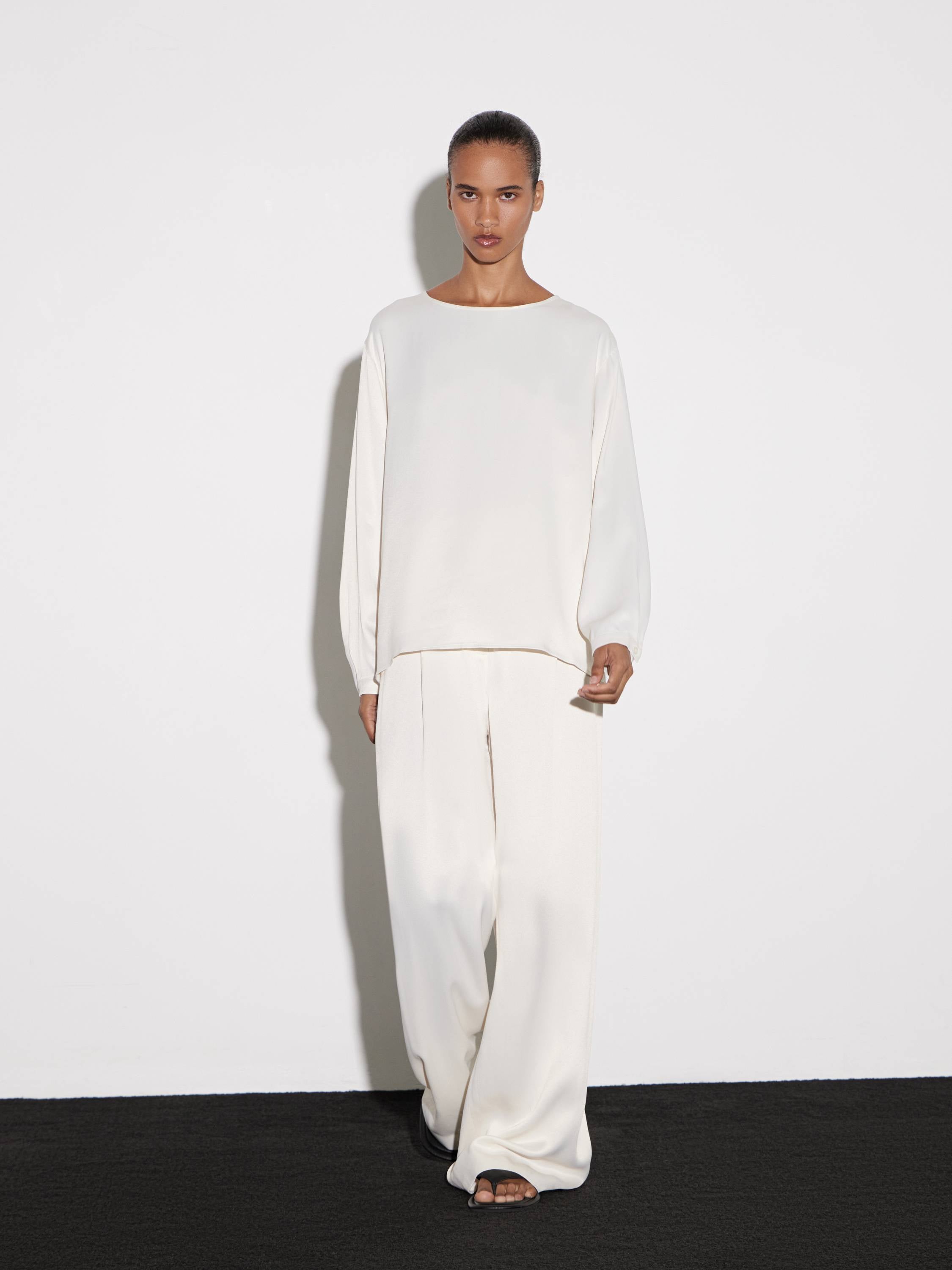 Wide-Leg Rayon Ensemble in Soft Beige