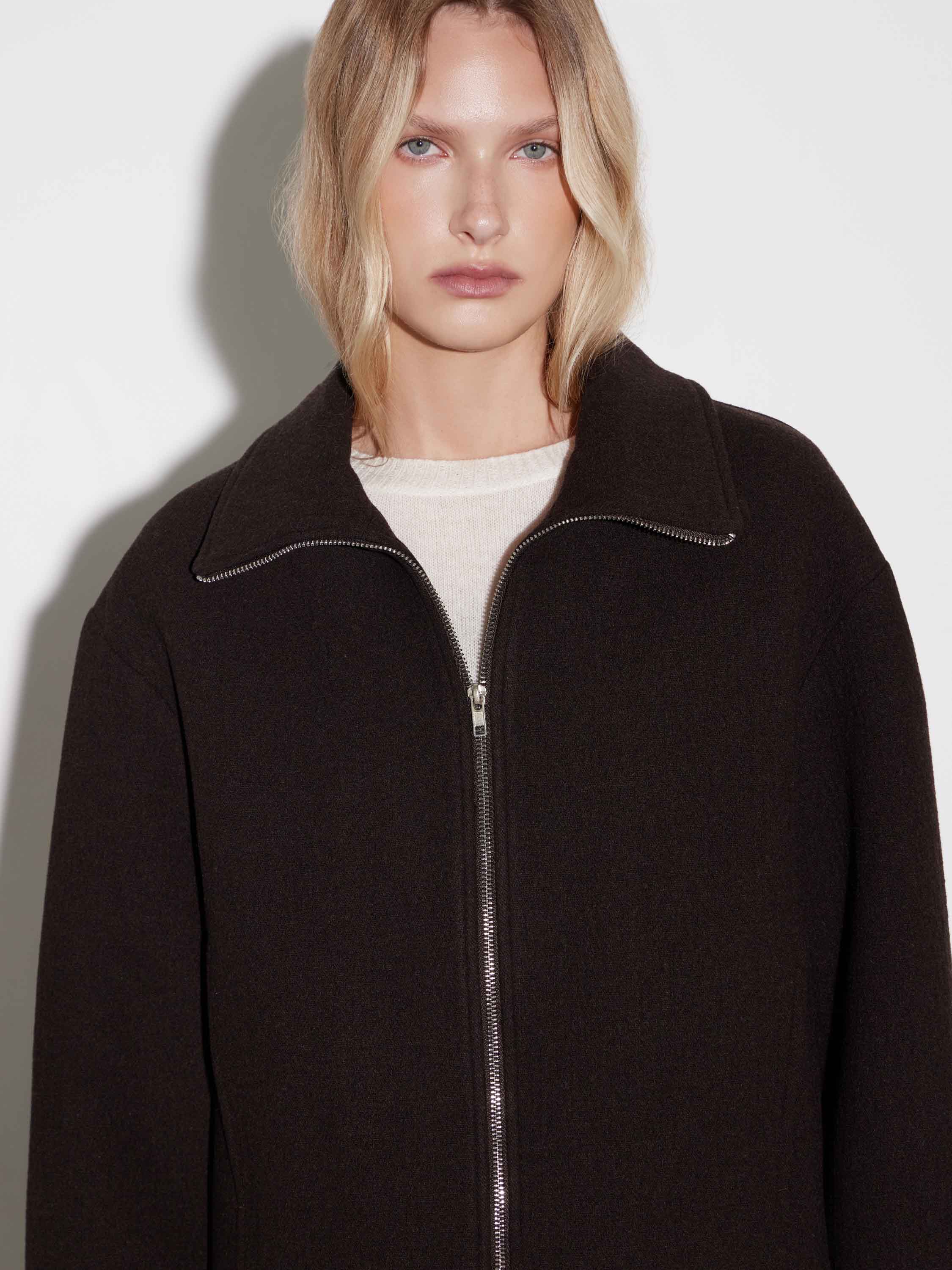 Cropped Wool-Blend Zip Jacket
