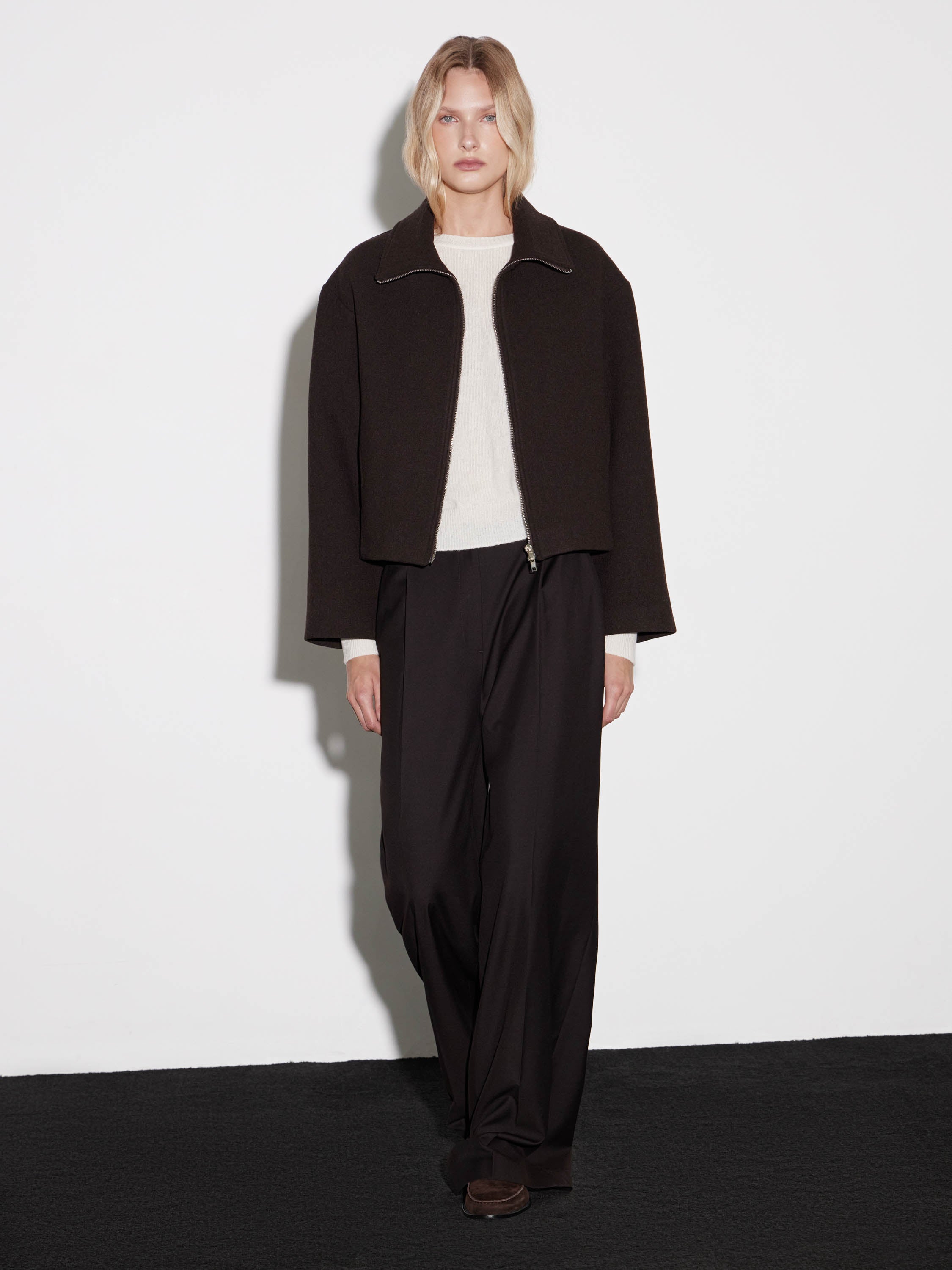 Cropped Wool-Blend Zip Jacket