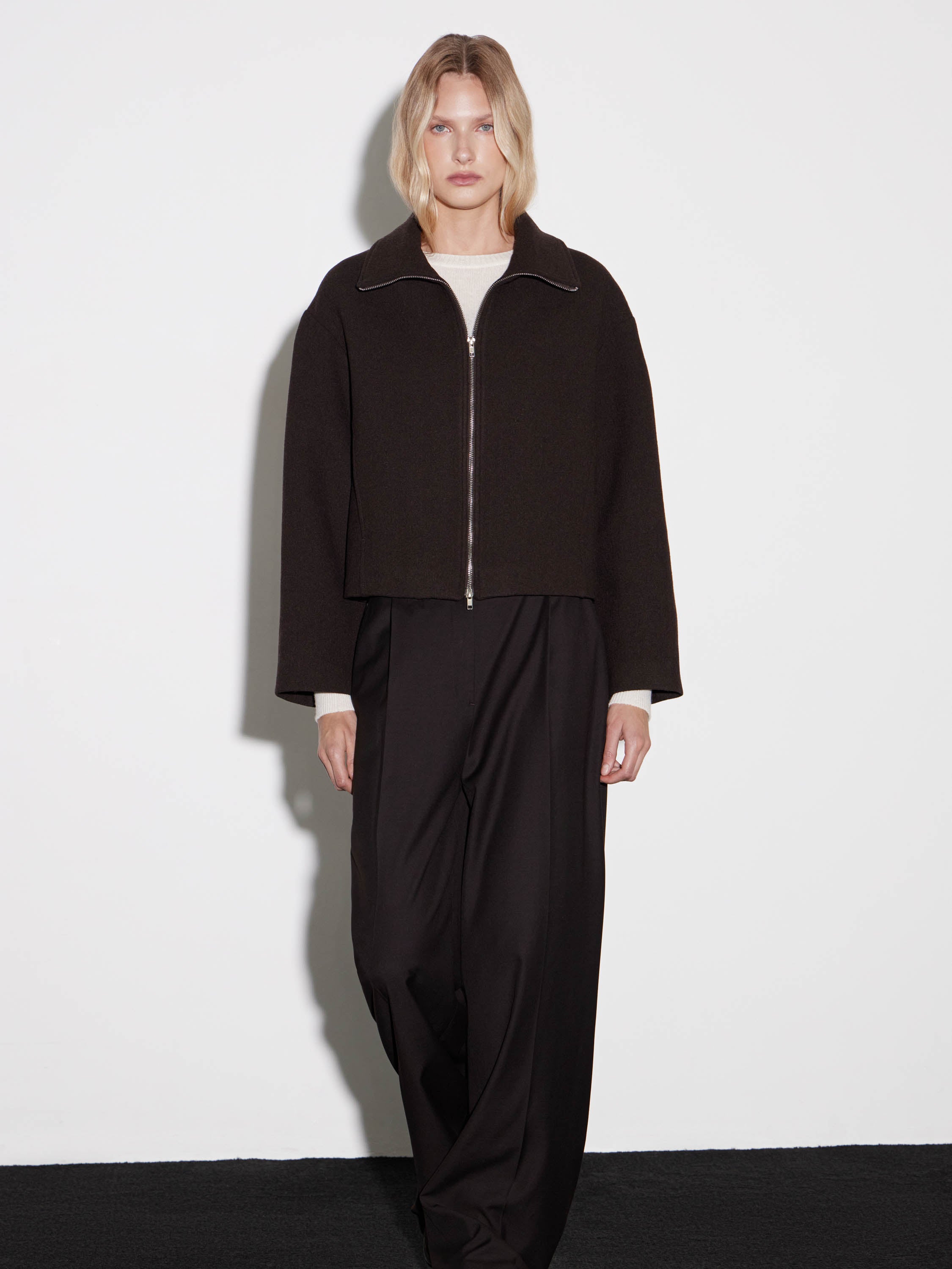 Cropped Wool-Blend Zip Jacket